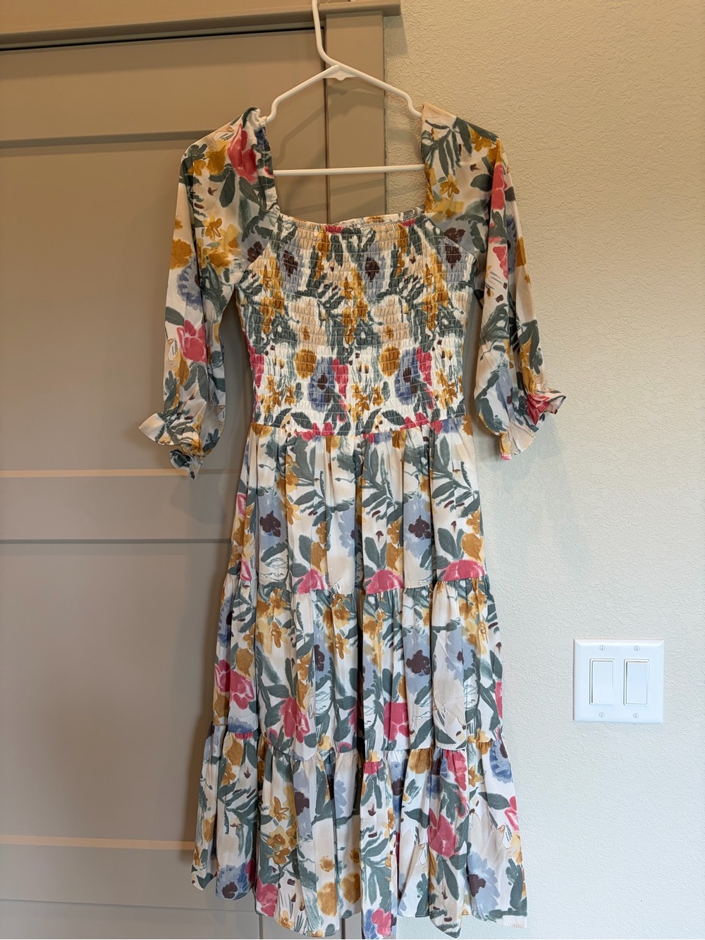 Baltic Born Ivory Floral Midi Dress with Pink, Mustard & Sage